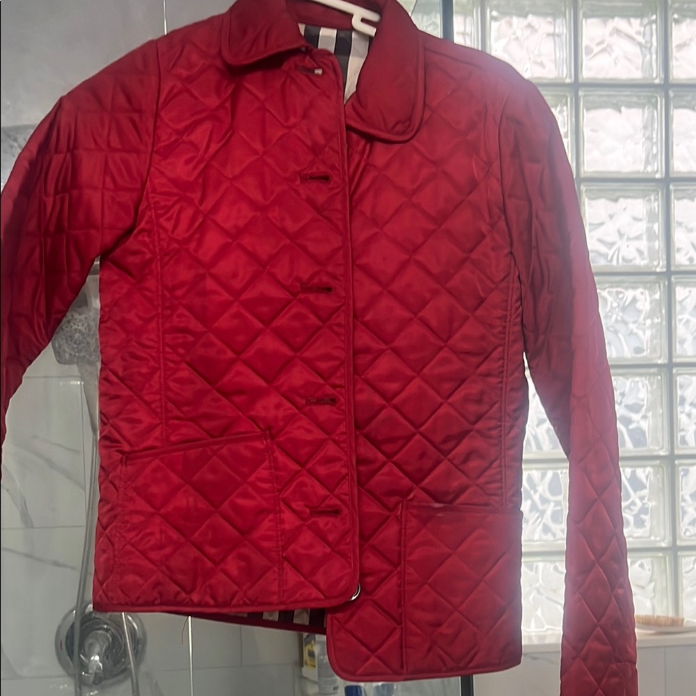 Burberry Red Puffer Jacket with Quilted Design